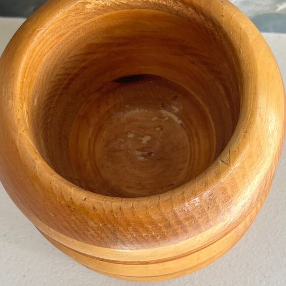 Handcrafted Hand Turned Mortar 6" Wooden Textured Grooves - Picture 4 of 11
